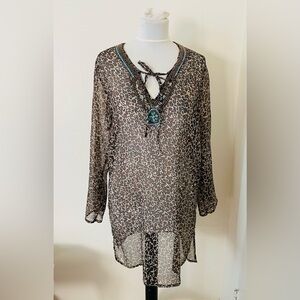 Soaked Swimsuit Cover Up L Women Kaftan Tunic Leopard Beaded Beach Cruise